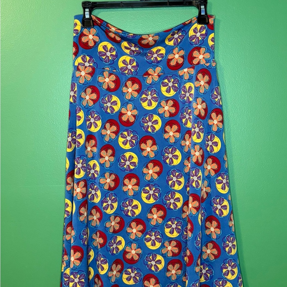 LuLaRoe A-Line Skirt with Blue and Red Floral Pattern